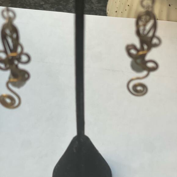 Earrings pierced - 3 metals mixed with I charcoal/white bead  Vintage Handmade - Picture 3 of 3